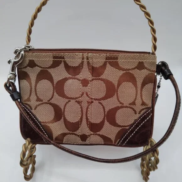 Coach Signature Leather Trim Mini Wristlet Wallet Pouch Clutch - Picture 3 of 3